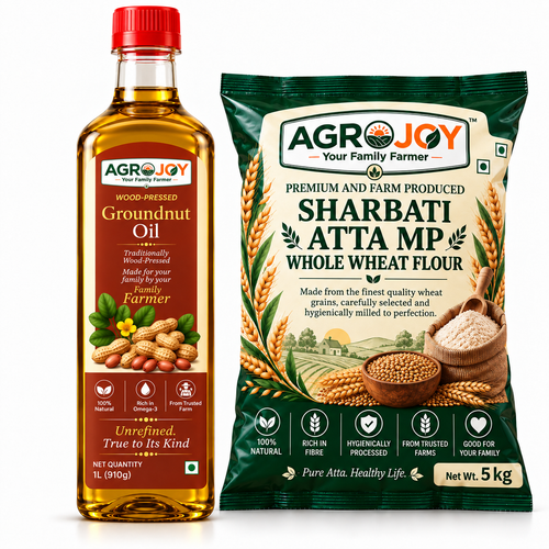 Healthy Cooking Combo- Groundnut Oil 1L & Sharbati Atta 5kg